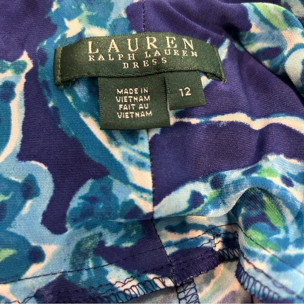 Lauren Ralph Lauren Blue Floral Paisley Ruched Faux Wrap Sheath Dress 12 - Picture 6 of 7